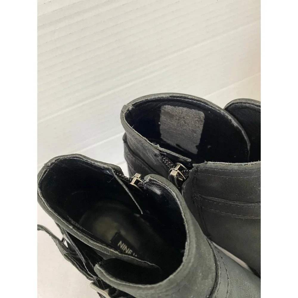 Nine West WNSCALA Ankle Boots Women 7M Black Excellent Leather Block Heel Moto